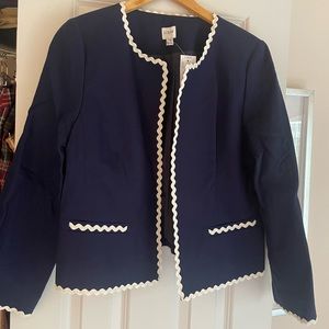 J Crew Navy Blue Blazer, White Trim NWT Size 16